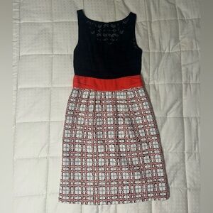 VINTAGE Milly of New York Black Bodice with Red Waist and White-Red Tweed Skirt